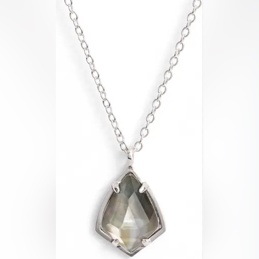 EUC [Kendra Scott] Cory Faceted Gray Translucent Stone Silver Pendant Necklace - Picture 5 of 12